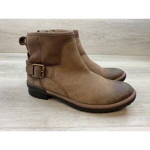 UGG Leather Ankle Boots Brown Buckle Women's 5.5 Casual Comfort Cozy Shoes